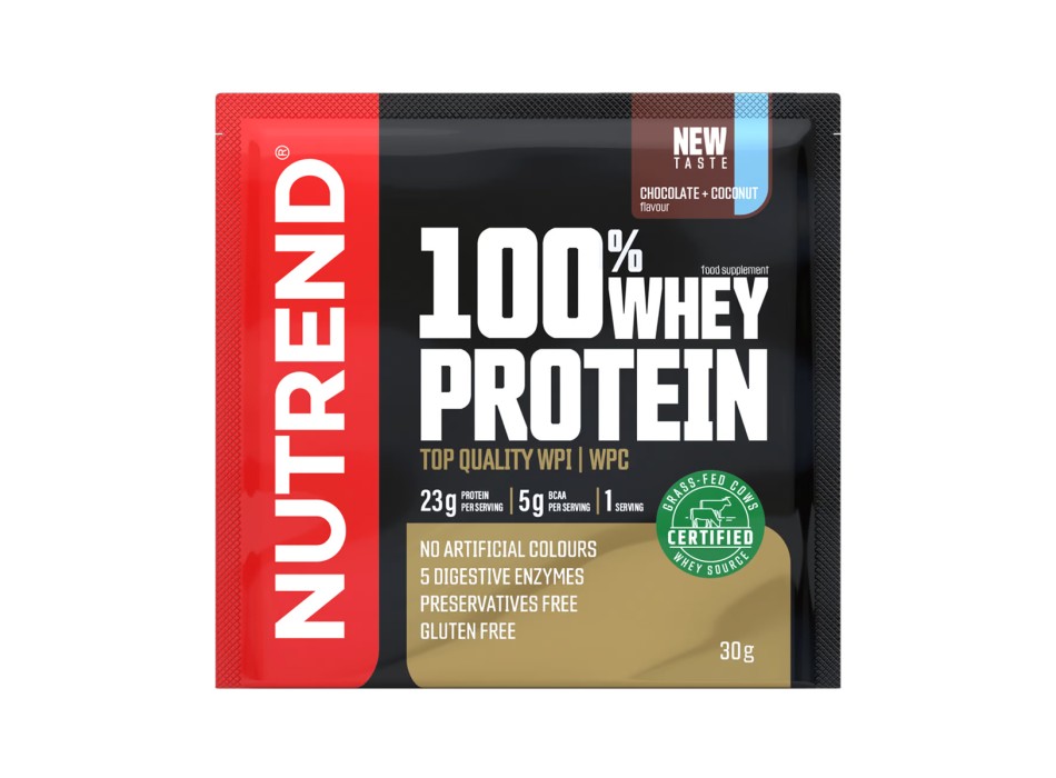 100% Whey Protein Nutrend 30g Monodose Proteine Siero del Latte Cioccolato e Coc
