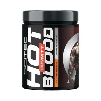 Barattolo Hot Blood Infinity Scitec Nutrition pre-workout 350g Pesca Mango