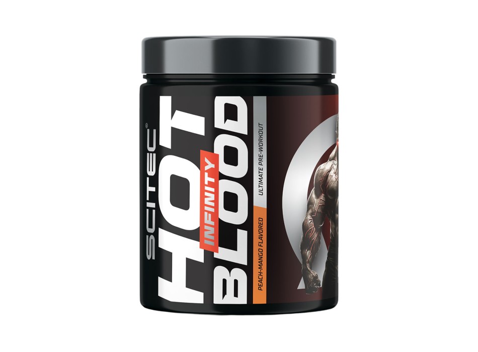 Barattolo Hot Blood Infinity Scitec Nutrition pre-workout 350g Pesca Mango