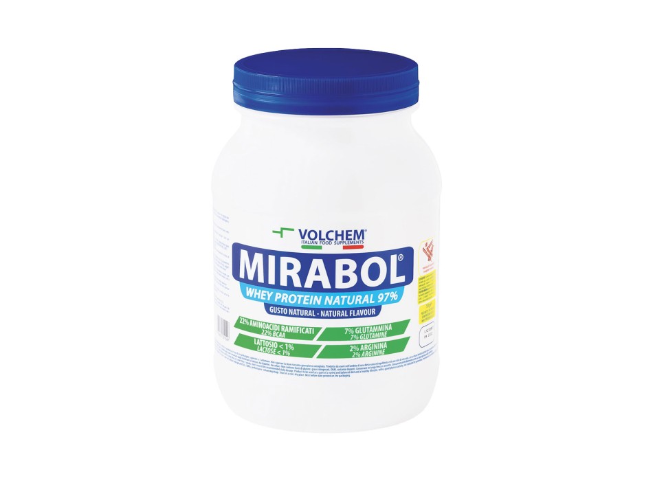 Barattolo Mirabol Whey Protein Natural 97 Volchem proteine isolate 750g Neutro