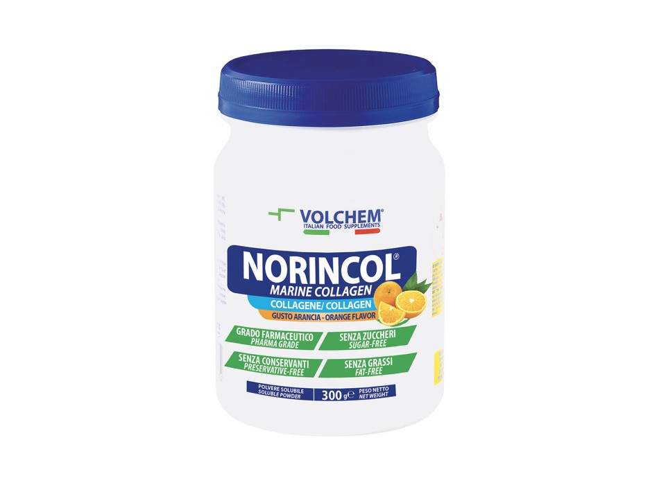 Barattolo Norincol-R Marine Collagen Volchem collagene marino 300g Arancia