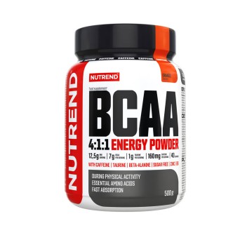 BCAA 4:1:1 Energy Powder Nutrend 500g Aminoacidi con Caffeina e Taurina 