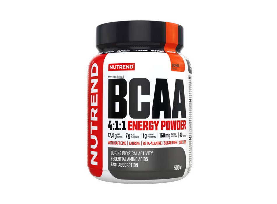 BCAA 4:1:1 Energy Powder Nutrend 500g Aminoacidi con Caffeina e Taurina 