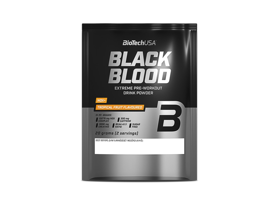 Black Blood NOX+ BioTechUSA bustina monodose pre-workout pump frutti tropical