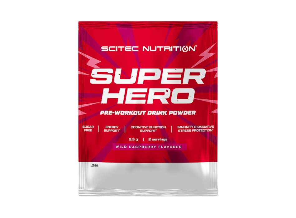 Bustina monodose Superhero Scitec Nutrition pre-workout 9,5g Lampone Selvatico 