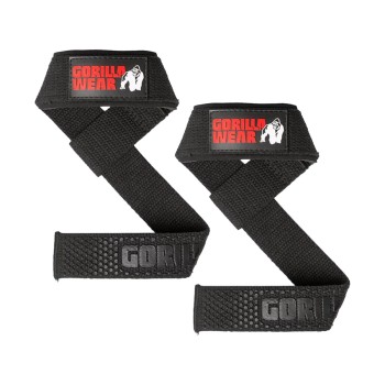 Cinghie da sollevamento professionali Gorilla Wear nere con stampa in silicone a