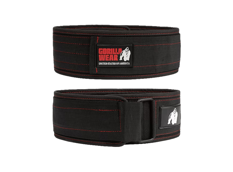 Cintura da sollevamento pesi Gorilla Wear in nylon nero con ricami nero e rosso