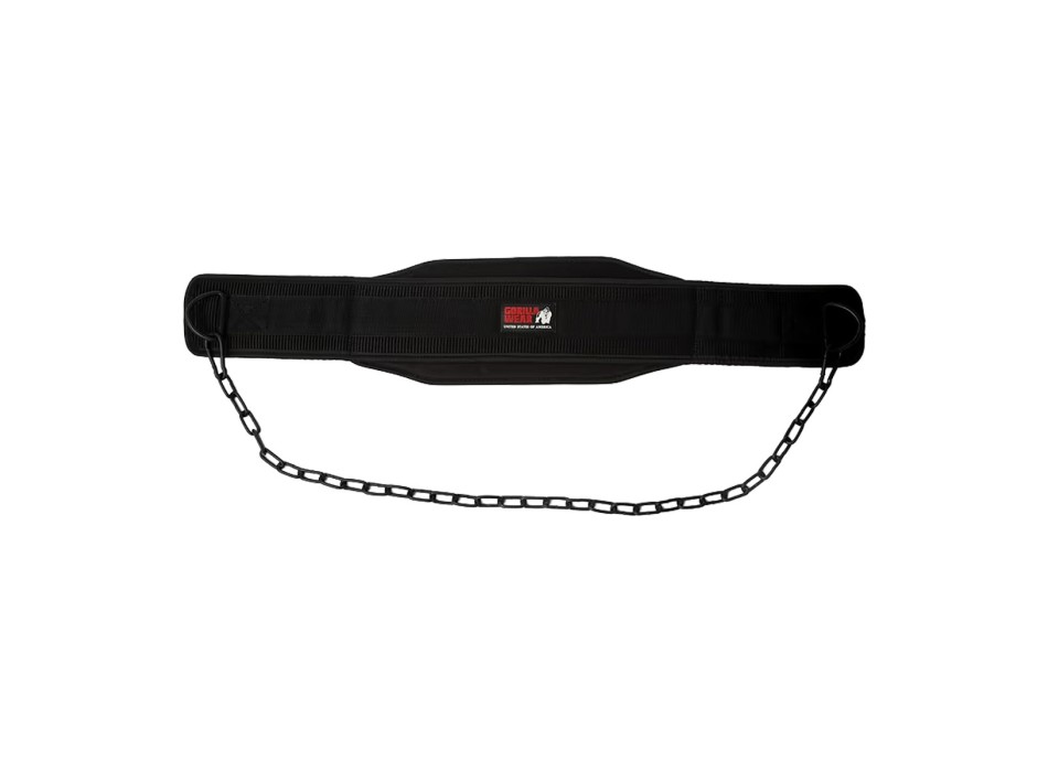 Cintura per dip Gorilla Wear nera con catena in acciaio resistente e moschettone
