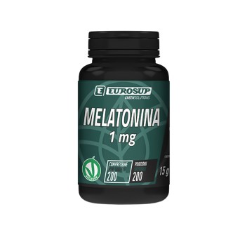 Confezione Melatonina Eurosup da 200 microcompresse da 1 mg, integratore vegano 