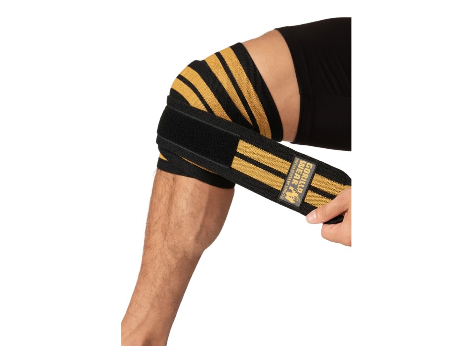 Fasce elastiche per ginocchia Gorilla Wear 250cm con strisce nero e oro