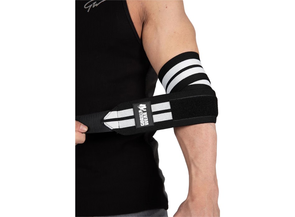 Fasce elastiche per gomiti Gorilla Wear 180cm con logo in gomma nero e bianco
