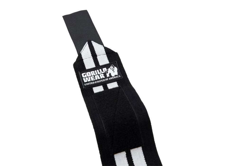 Fasce per polsi professionali Gorilla Wear Pro con cuciture rinforzate nero e bi