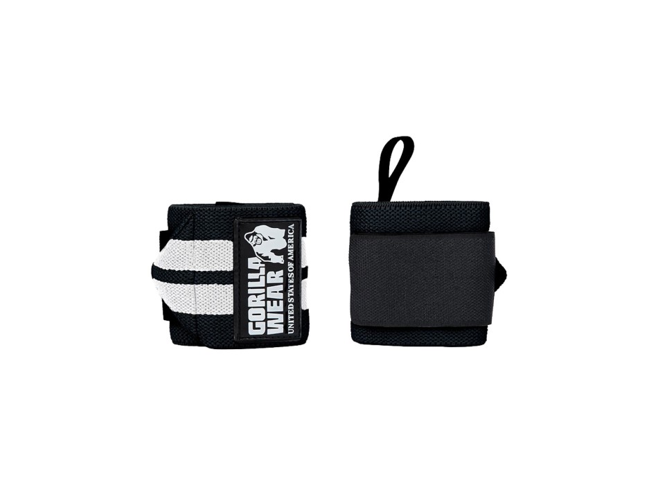 Fasce per polsi professionali Gorilla Wear Pro con cuciture rinforzate nero e bi