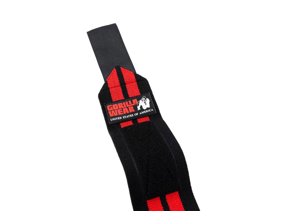 Fasce per polsi professionali Gorilla Wear Pro con cuciture rinforzate rosso e n