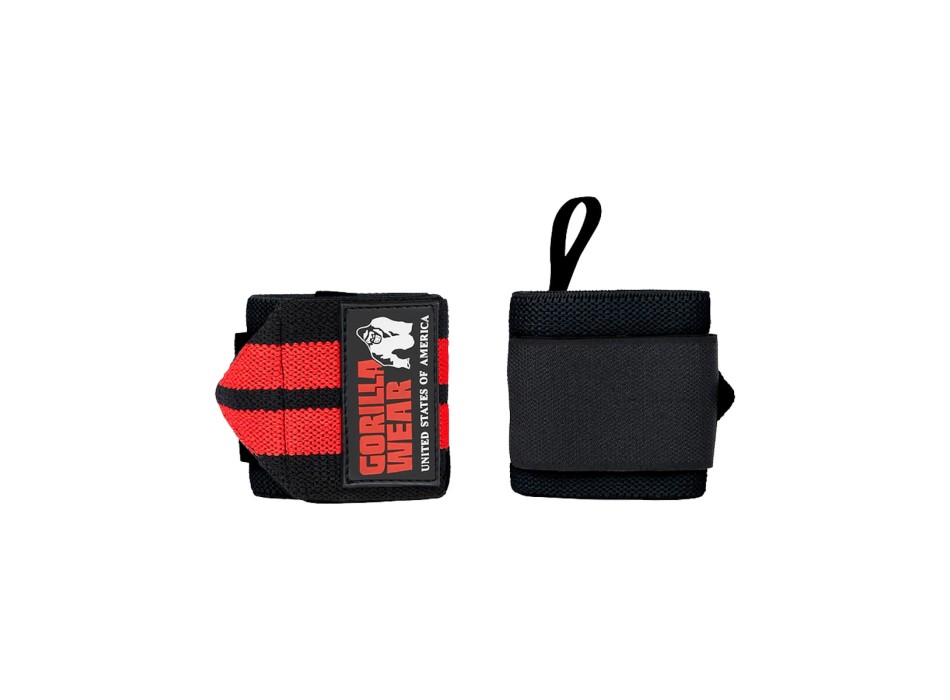 Fasce per polsi professionali Gorilla Wear Pro con cuciture rinforzate rosso e n