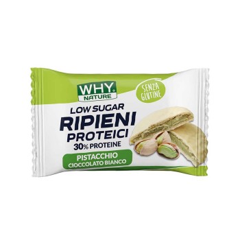 Low Carb Ripieni Proteici Why Nature no glutine 17g Cioccolato Bianco Pistacchio