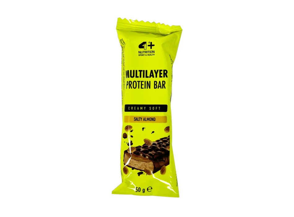 Multilayer Protein Bar 4+ Nutrition barretta proteica snack salty almond