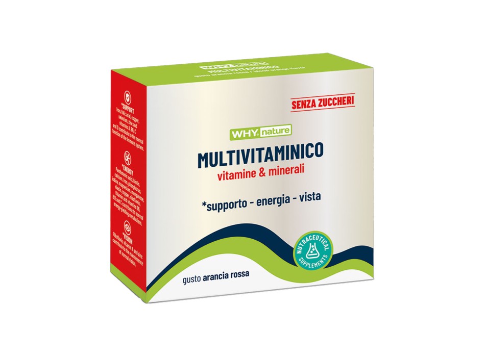Multivitaminico Why Nature integratore vitamine minerali arancia rossa 10 buste