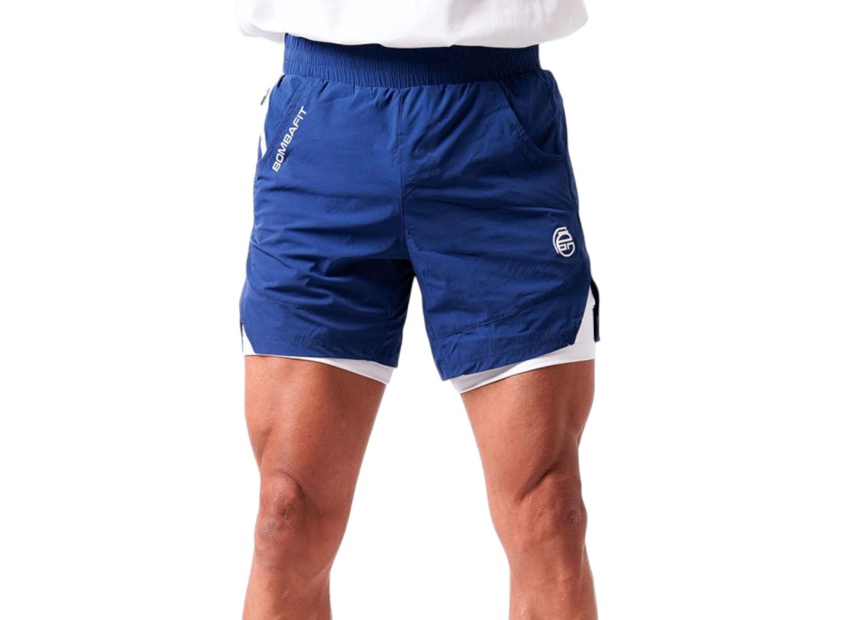 Pantaloncino Training Bombafit abbigliamento sportivo uomo Blu bianco