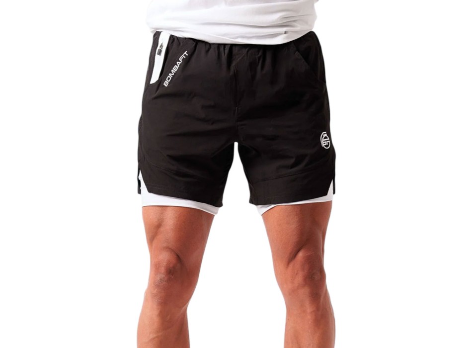 Pantaloncino Training Bombafit abbigliamento sportivo uomo nero e bianco
