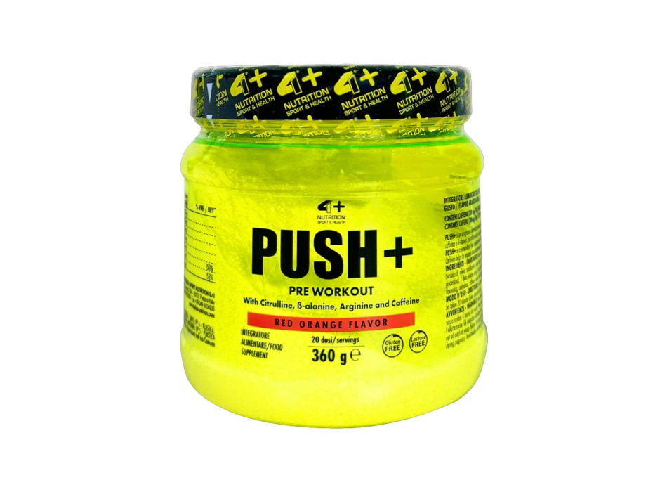 PUSH+ 360g 4+ Nutrition integratore pre workout polvere energia arancia rossa