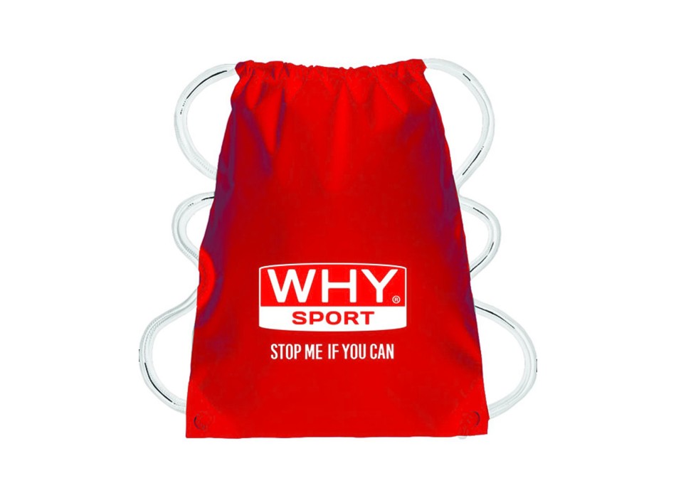 Sacca sportiva WHYsport rossa con lacci e logo bianco per tempo libero e fitness