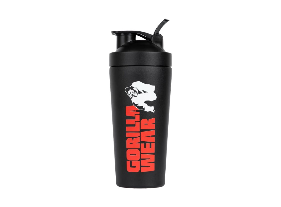 Shaker professionale Gorilla Wear in metallo argento da 740ml con logo nero tap