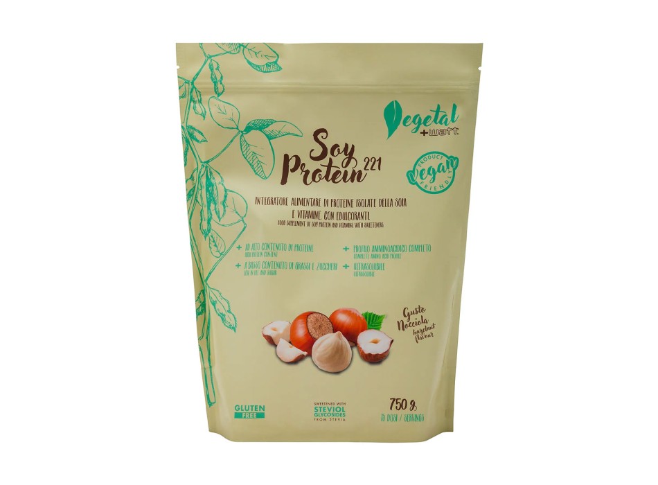 Soy Protein 221 +Watt proteine isolate della soia vegan 750g Nocciola