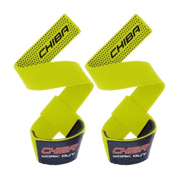 Straps da trazione Chiba fasce sollevamento pesi cotone antiscivolo giallo fluo