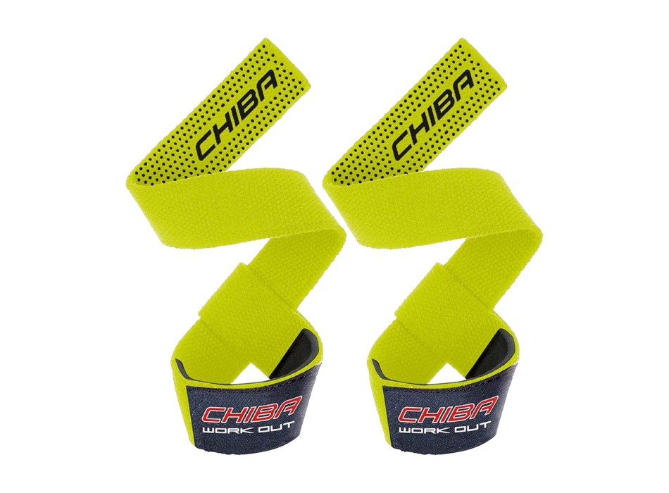 Straps da trazione Chiba fasce sollevamento pesi cotone antiscivolo giallo fluo