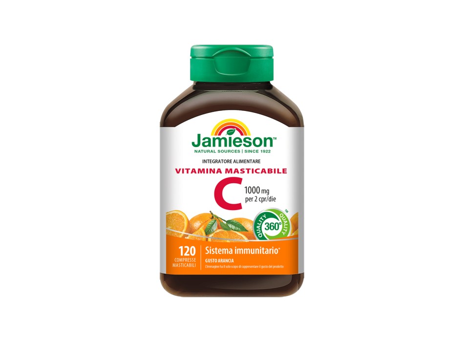 Vitamina C 1000 Jamieson Integratore Masticabile per Sistema Immunitarie arancia