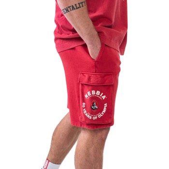 Washed Loose Fit Cargo Shorts Legacy Nebbia Pantaloncini Ampi Bodybuilding Rosso