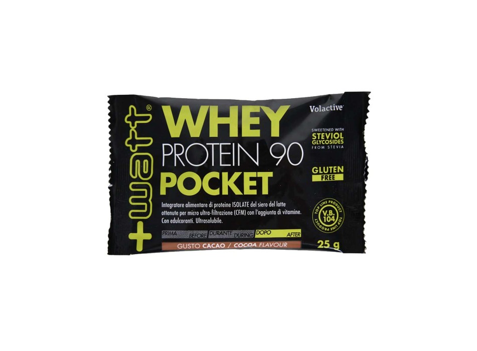 Whey Protein 90 Pocket +Watt proteine isolate del siero latte monodose 25g Cacao