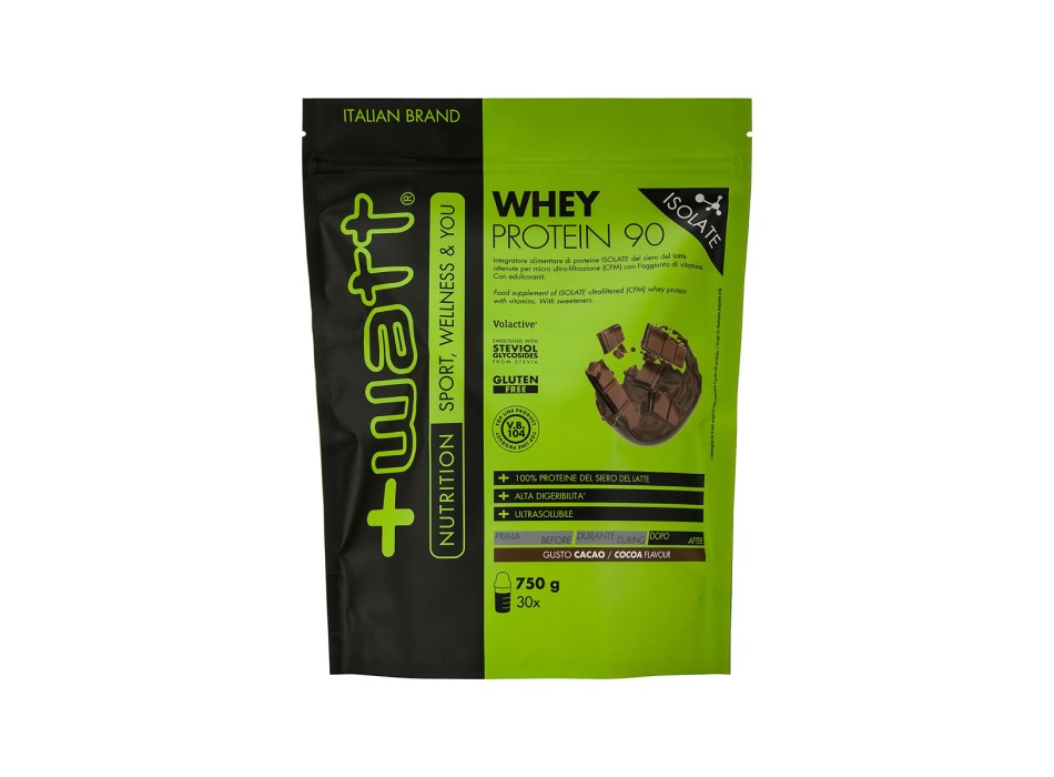 Whey Protein 90 +Watt proteine isolate del siero di latte 750g Doypack Cacao