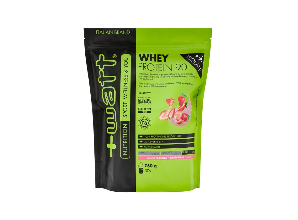 Whey Protein 90 +Watt proteine isolate del siero di latte 750g Doypack Fragola