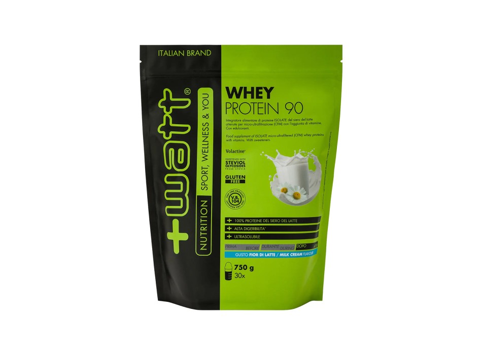 Whey Protein 90 +Watt proteine isolate del siero di latte 750g Doypack Latte
