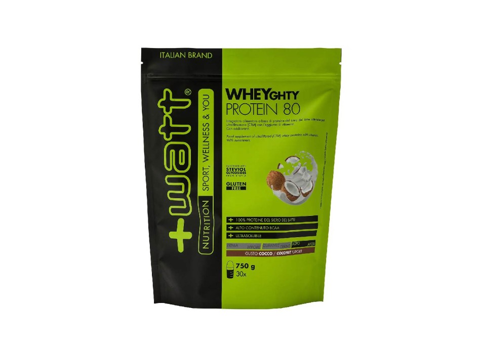 Wheyghty Protein 80 +Watt proteine whey concentrate 750g Doypack Cocco