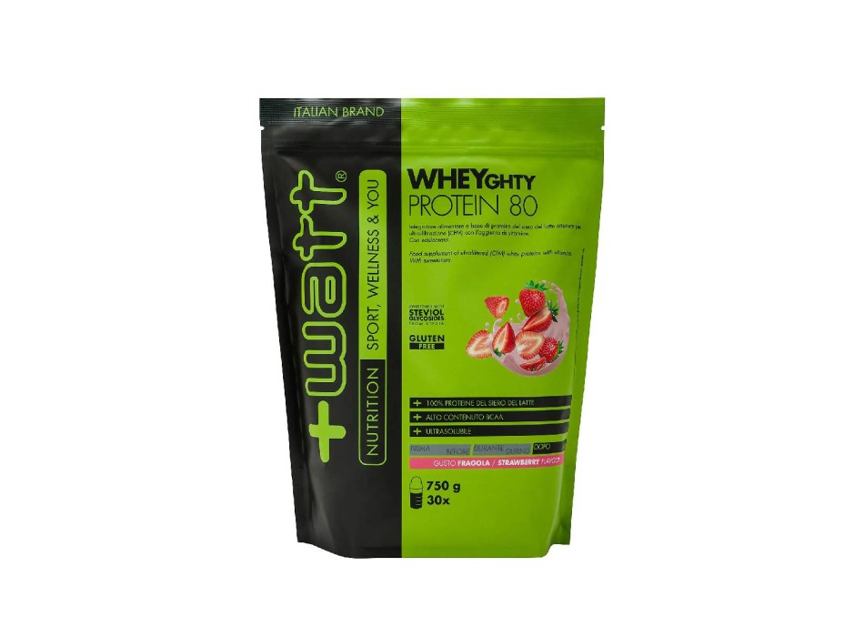 Wheyghty Protein 80 +Watt proteine whey concentrate Fragola750g Doypack